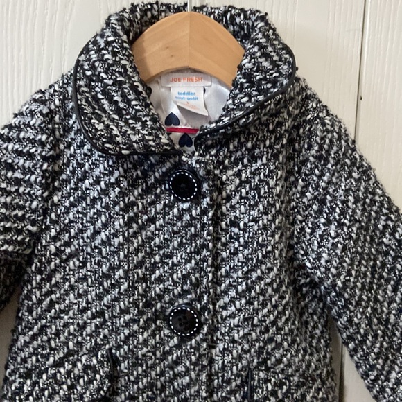 Joe Fresh Black & White Thick Weave Pattern Pea Coat - Picture 2 of 10